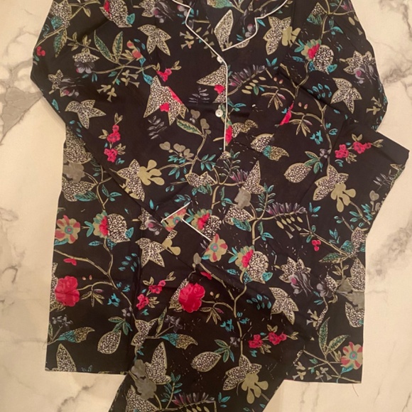 NWOT Handmade, Hand Block Print, Cotton Pajama Set In Black Floral - Picture 2 of 6